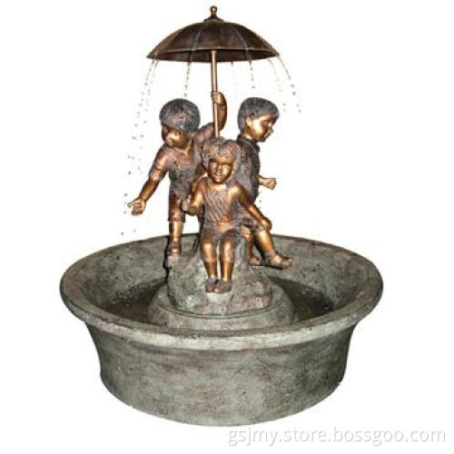 Playing Boys Under Umbrella Garden Fountain